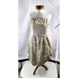 Banana Republic Womens Size 10 Beige Tones Linen Striped Strapless Dress NWT